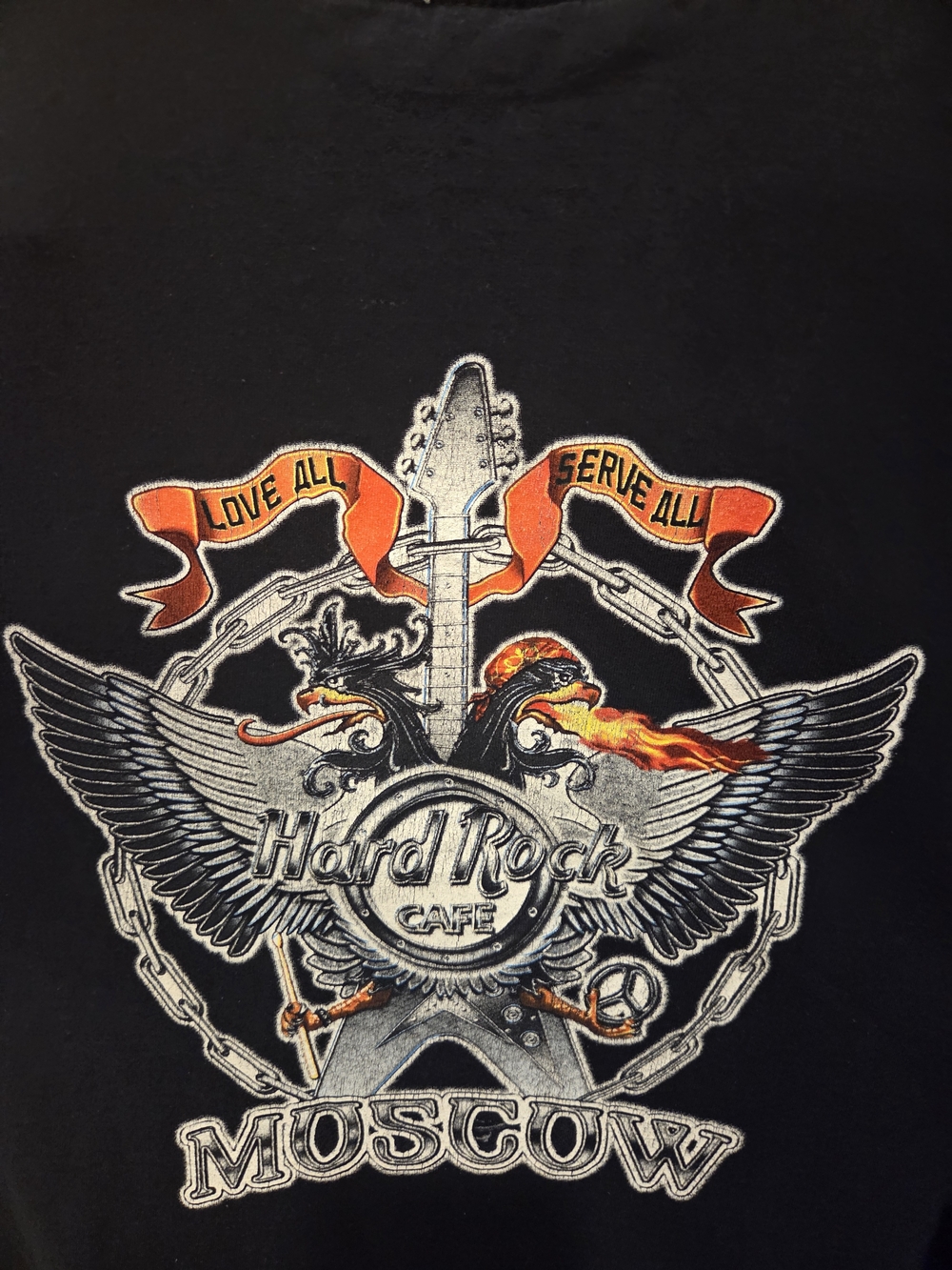 Russian Hard Rock Cafe Moscow Black Graphic T-Shirt XL 100% Cotton Double Sided